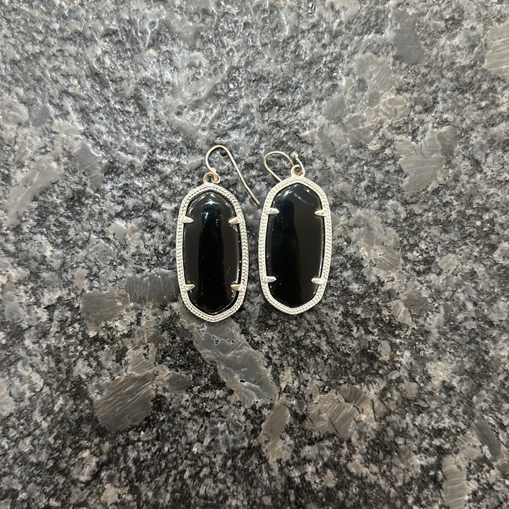 Kendra Scott Elle silver drop earrings in black glass
